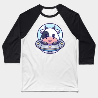 Cute cow flying with spaceship ufo cartoon Baseball T-Shirt